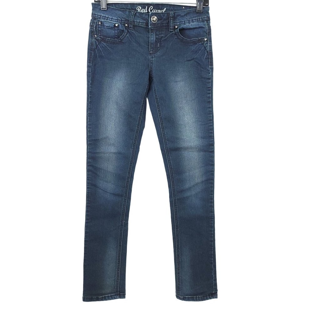 Red Camel Skinny Jeans Women Juniors Sz 7 Stretch Dark Wash Denim Low Rise Studs